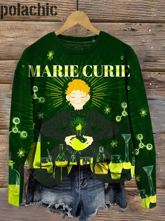 Retro Marie Curie Art Print À La Mode Col Rond Pull Haut Manches Longues