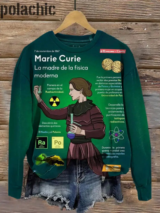 Retro Marie Curie Art Print À La Mode Col Rond Pull Haut Manches Longues