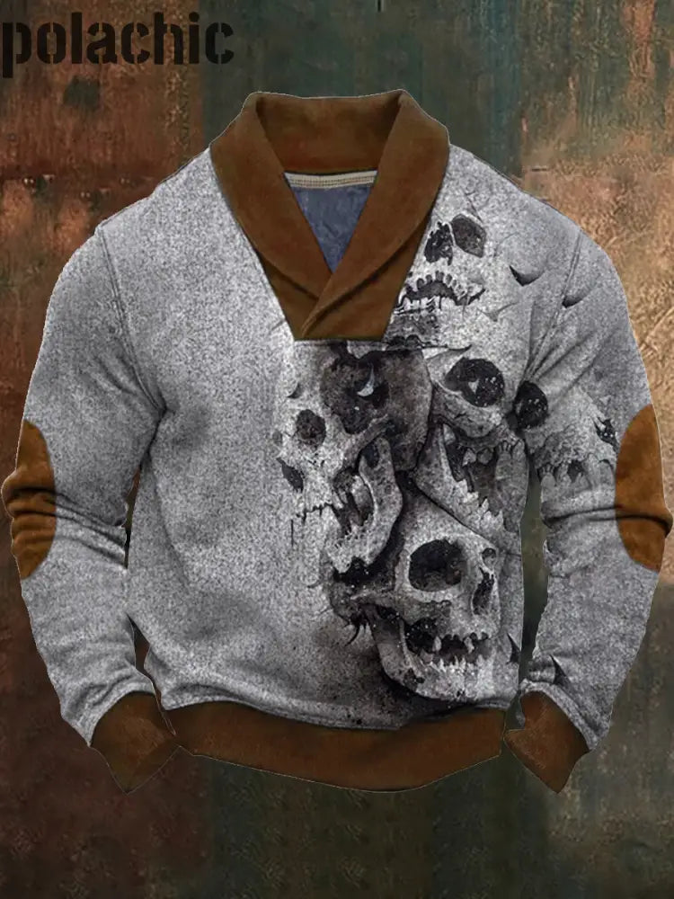 Rétro Murky Gothic Art Imprimé Western Vintage Henry V-Cou Épais En Plein Air Sweatshirt