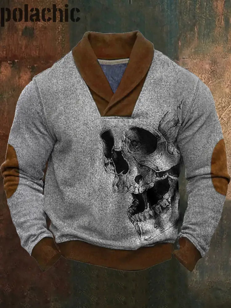 Rétro Murky Gothic Art Imprimé Western Vintage Henry V-Cou Épais En Plein Air Sweatshirt