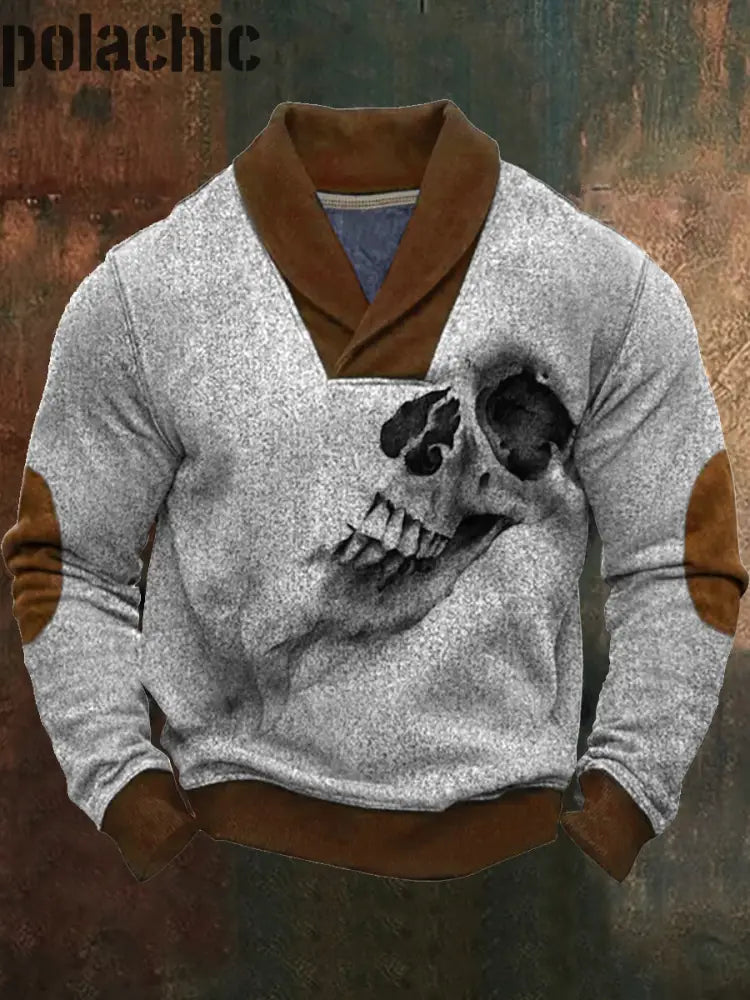 Rétro Murky Gothic Art Imprimé Western Vintage Henry V-Cou Épais En Plein Air Sweatshirt