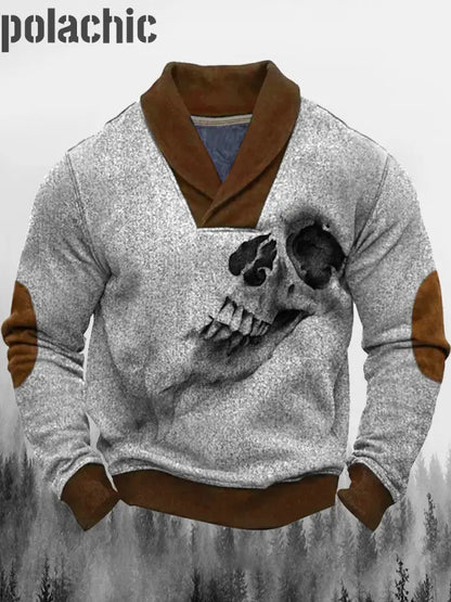 Rétro Murky Gothic Art Imprimé Western Vintage Henry V-Cou Épais En Plein Air Sweatshirt A / S