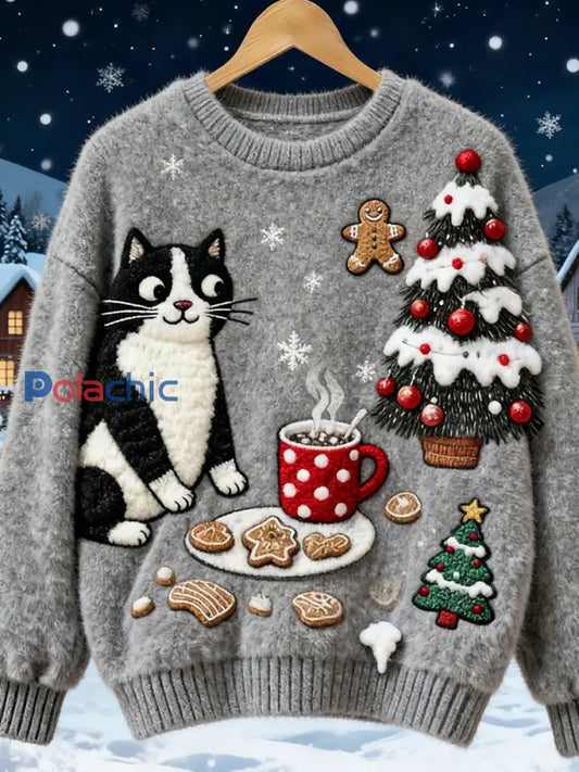 Rétro Noël Animal Art Imprimer confortable Flanelle Sweatshirt des femmes A / S
