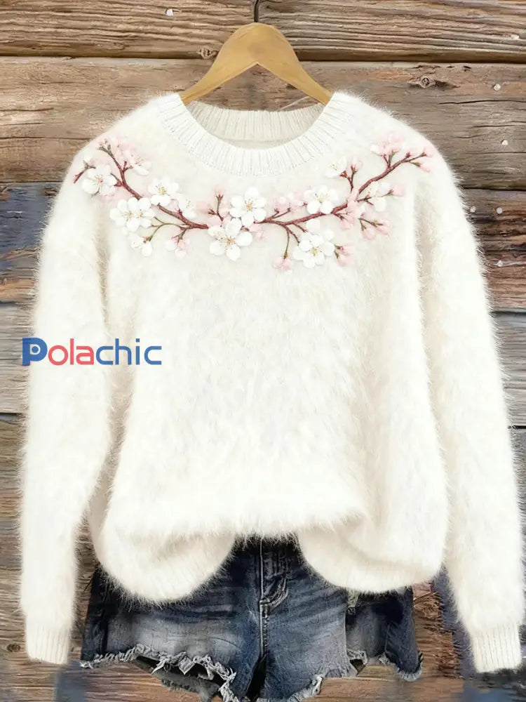 Rétro Noël Floral Art Imprimer confortable Flanelle Sweatshirt des femmes A / S