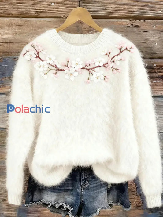 Rétro Noël Floral Art Imprimer confortable Flanelle Sweatshirt des femmes A / S