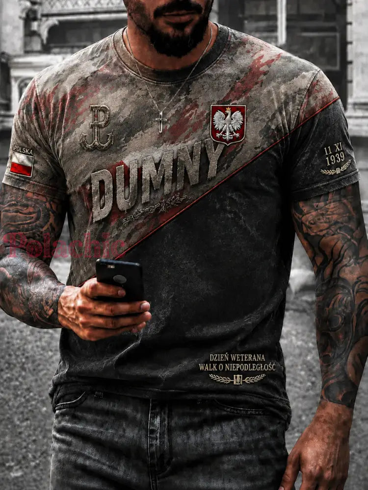 Retro pamiątkowy t-shirt z motywem dumy polskiego weterana - Jak na zdjęciu / S