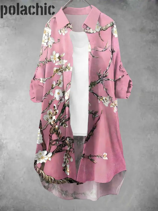 Retro Peach Blossom Art Print Robe Décontractée Pour Femmes