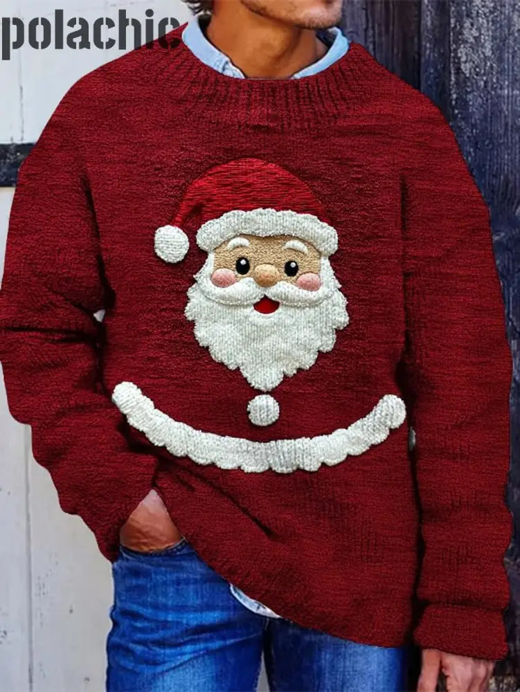 Rétro Père Noël Imprimé Ras Du Cou Confortable Mélange De Coton À Manches Longues Sweat-Shirt