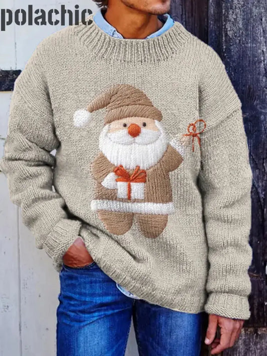 Rétro Père Noël Imprimé Ras Du Cou Confortable Mélange De Coton À Manches Longues Sweat-Shirt