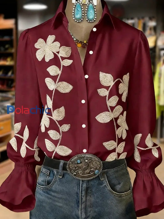 Retro Plants Flowers Art Print Top à manches longues pour femmes comme image / S