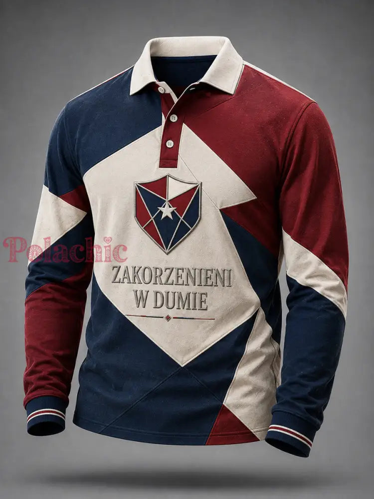 Retro polska koszulka polo patriotyczna geometryczna na co dzień - Jak na zdjęciu / S