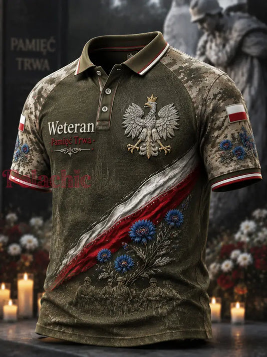 Retro polska koszulka polo z kamuflażem komemoratywnym dla weteranów na co dzień - Jak na zdjęciu / S