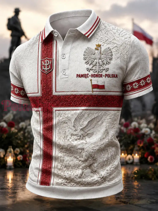 Retro polska koszulka polo z motywem pamiątkowym w klasycznym stylu - Jak na zdjęciu / S