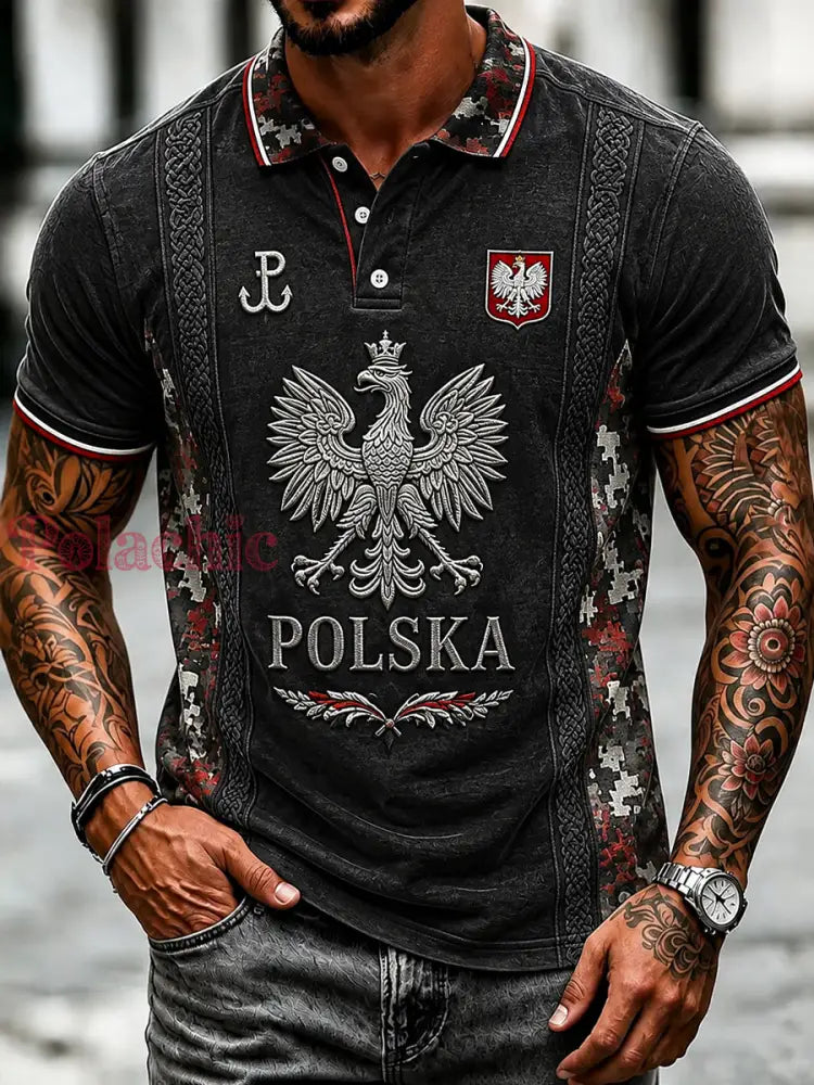 Retro polska pamiątkowa koszulka polo na co dzień - Jak na zdjęciu / S