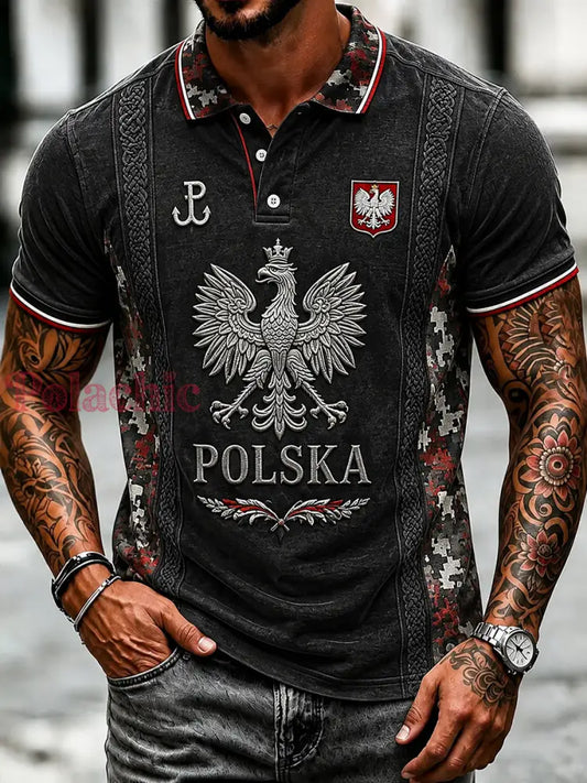 Retro polska pamiątkowa koszulka polo na co dzień - Jak na zdjęciu / S