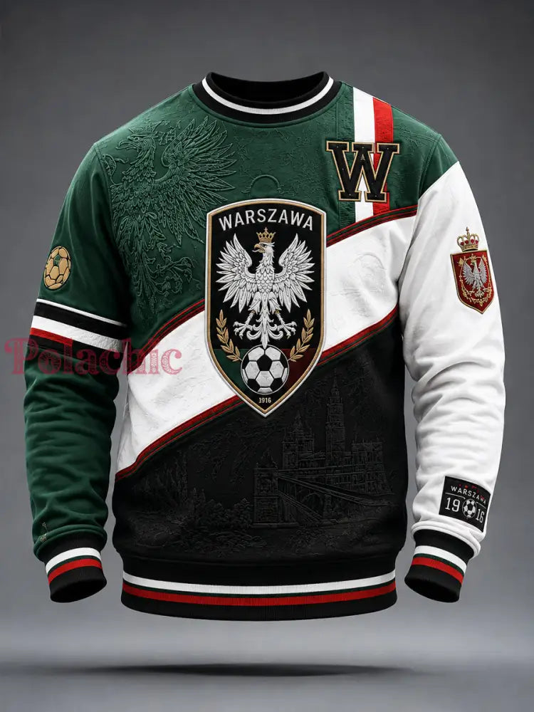 Retro polski klasyczny bluza piłkarska w stylu patchworkowym z Warszawy - Jak na zdjęciu / S