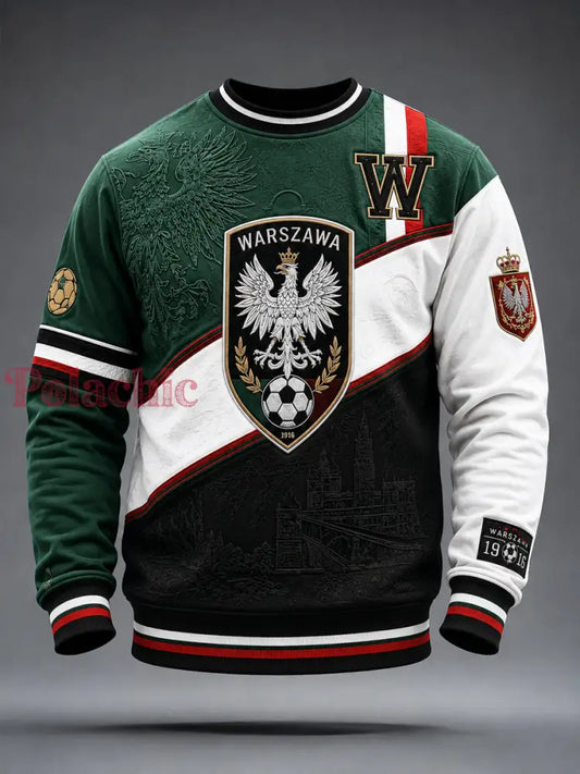 Retro polski klasyczny bluza piłkarska w stylu patchworkowym z Warszawy - Jak na zdjęciu / S