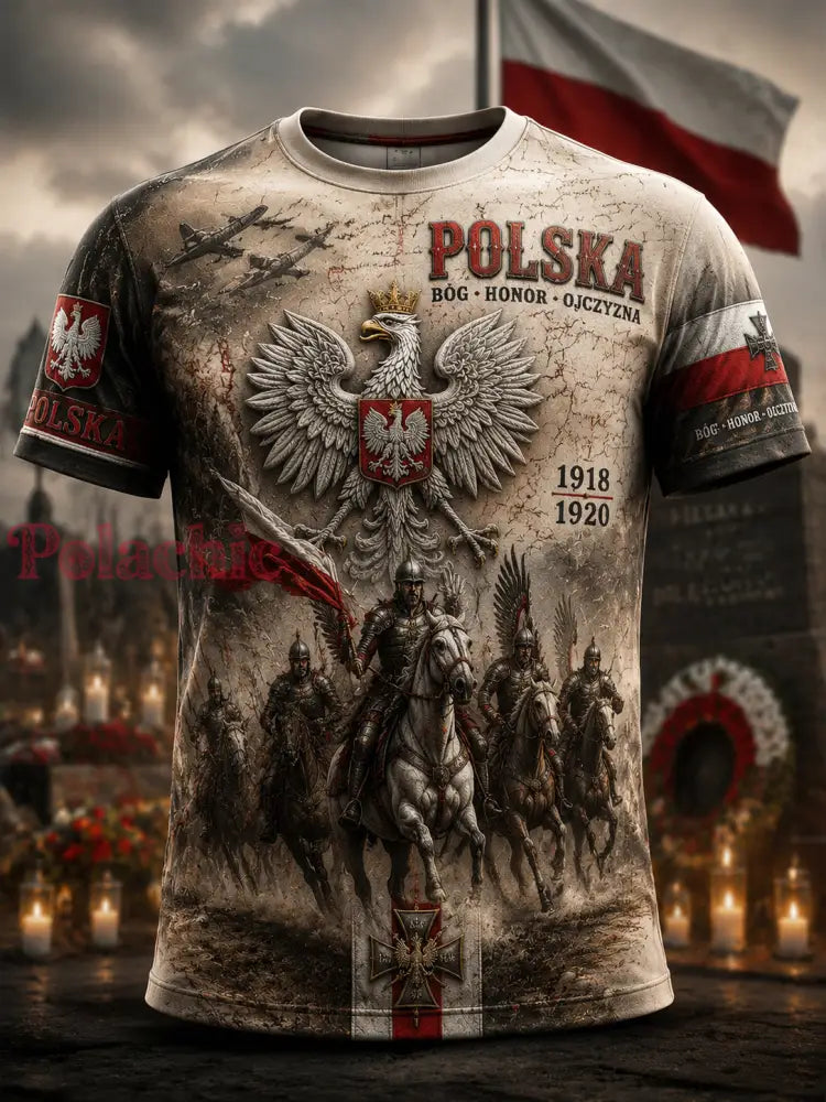 Retro polski patriotyczny pamiątkowy koszulka na co dzień - Jak na zdjęciu / S