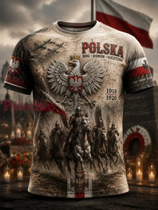 Retro polski patriotyczny pamiątkowy koszulka na co dzień - Jak na zdjęciu / S