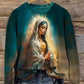 Rétro Renaissance Notre-Dame De Guadalupe Imprimé Mode Col Rond Pull Haut À Manches Longues