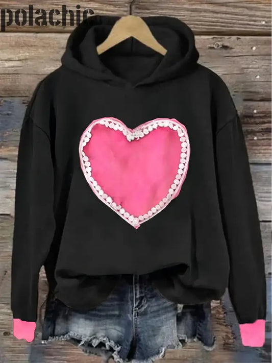 Rétro Saint Valentin Amour Art Mode Col Rond Pull Haut À Manches Longues