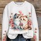 Rétro Saint Valentin Chat Art Imprimer Mode Col Rond Pull Haut À Manches Longues