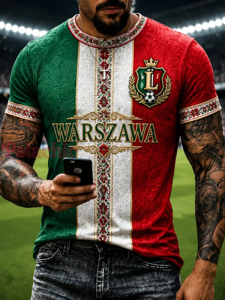 Retro Warszawa Polska Piłkarska Koszulka W Stylu Klasycznym Z Patchworkiem - Jak na zdjęciu / S