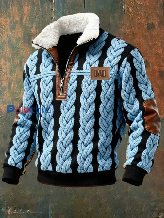 Retro Western Art Print Casual Zipper col en fourrure pour hommes A / S