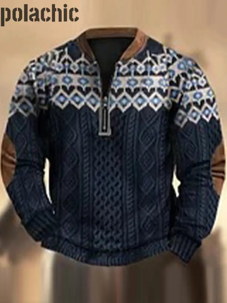 Rétro Western Texturé Graphique Impression Henley Casual Extérieur Épais Sweatshirt De Mmen B / S