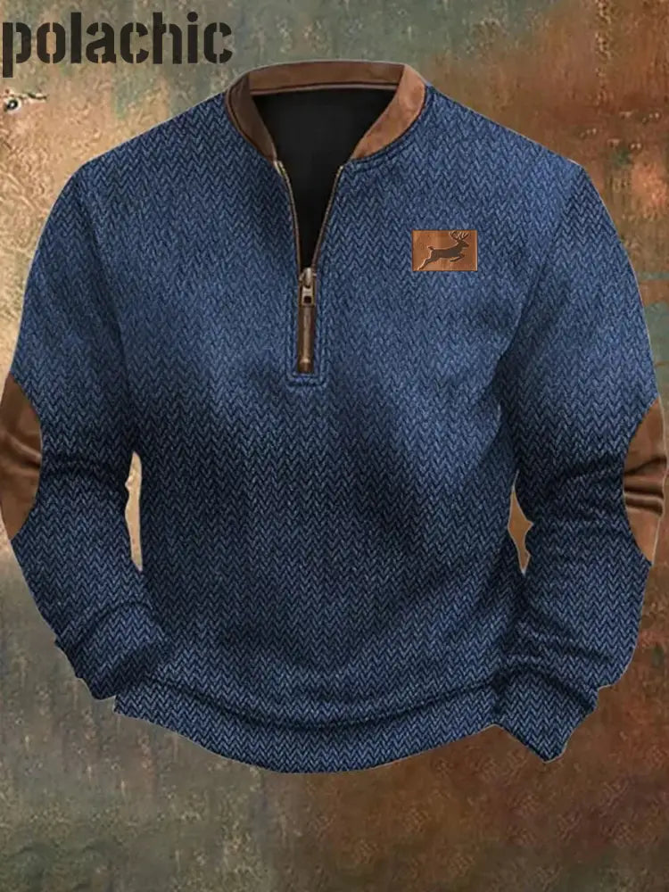 Retro Western Textured Pattern Imprimer Henry Casual Outdoor Épais Sweatshirt Des Hommes A / S