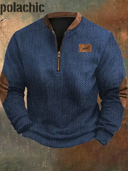 Retro Western Textured Pattern Imprimer Henry Casual Outdoor Épais Sweatshirt Des Hommes A / S