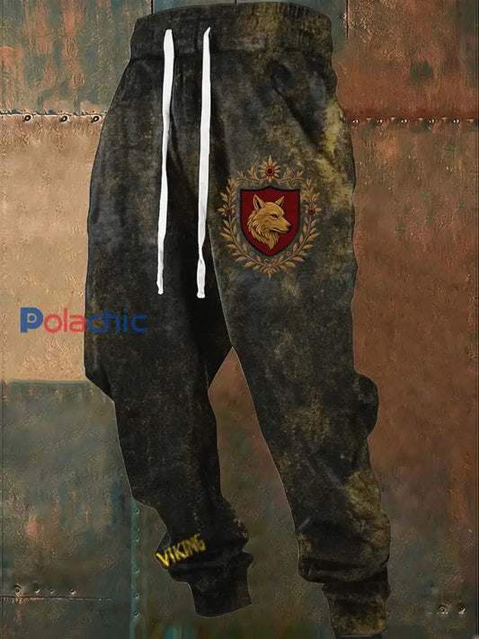 Rich Vintage Wolf Shield Emblem Drawstring Joggers pour hommes Multicolore / S