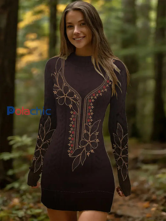 Robe à imprimé floral noire et dorée pour femme Multicolore / S