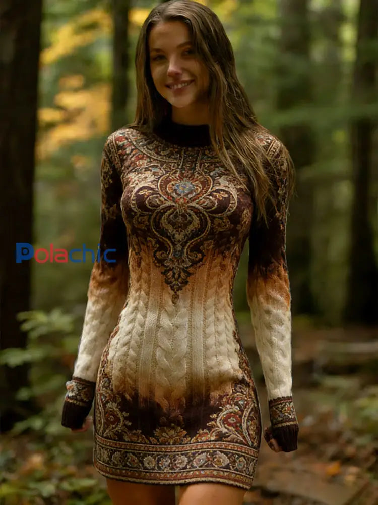 Robe confortable et élégante à imprimé floral de style ethnique vintage pour femmes A / S