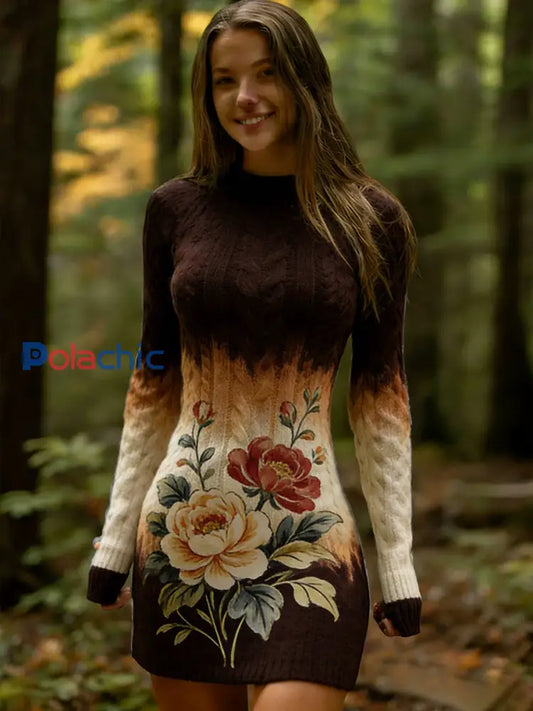 Robe confortable et élégante à imprimé floral de style ethnique vintage pour femmes A / S