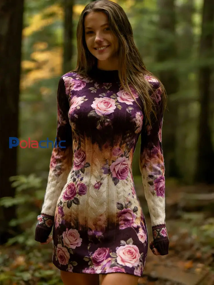 Robe confortable et élégante à imprimé floral de style ethnique vintage pour femmes A / S