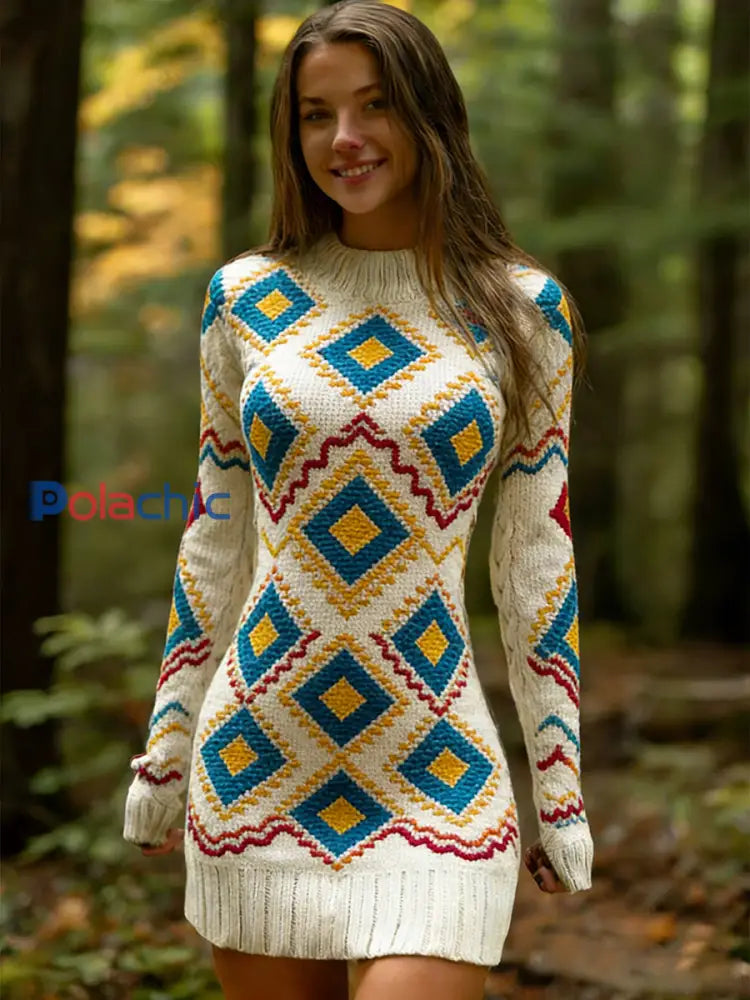 Robe confortable et élégante tricotée par impression florale du style ethnique vintage des femmes A / S