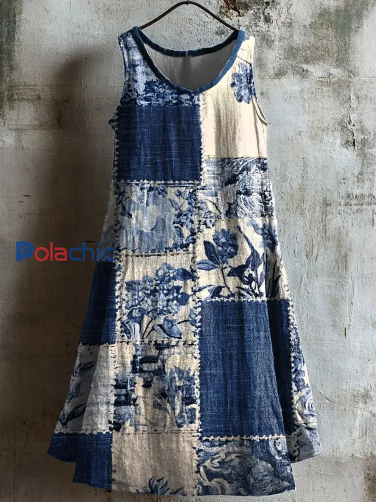 Robe décontractée à imprimé floral patchwork pour femmes Bleu / S