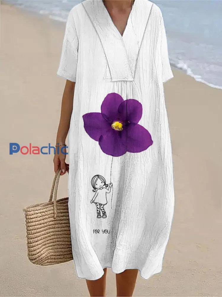 Robe en coton imprimé floral vintage pour femmes Blanc / S