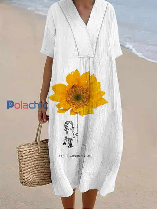 Robe en coton imprimé floral vintage pour femmes Blanc / S