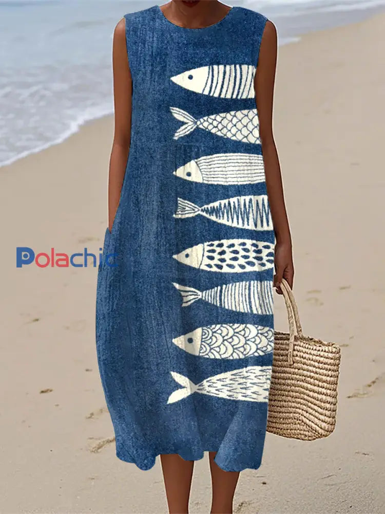 Robe en lin vintage femme poisson Art Print comme image / S