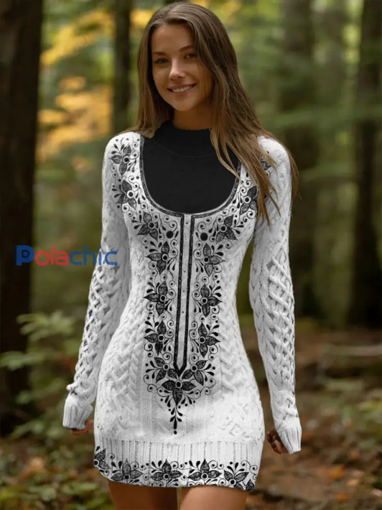 Robe en maille blanche ornée de fleurs pour femme Multicolore / S