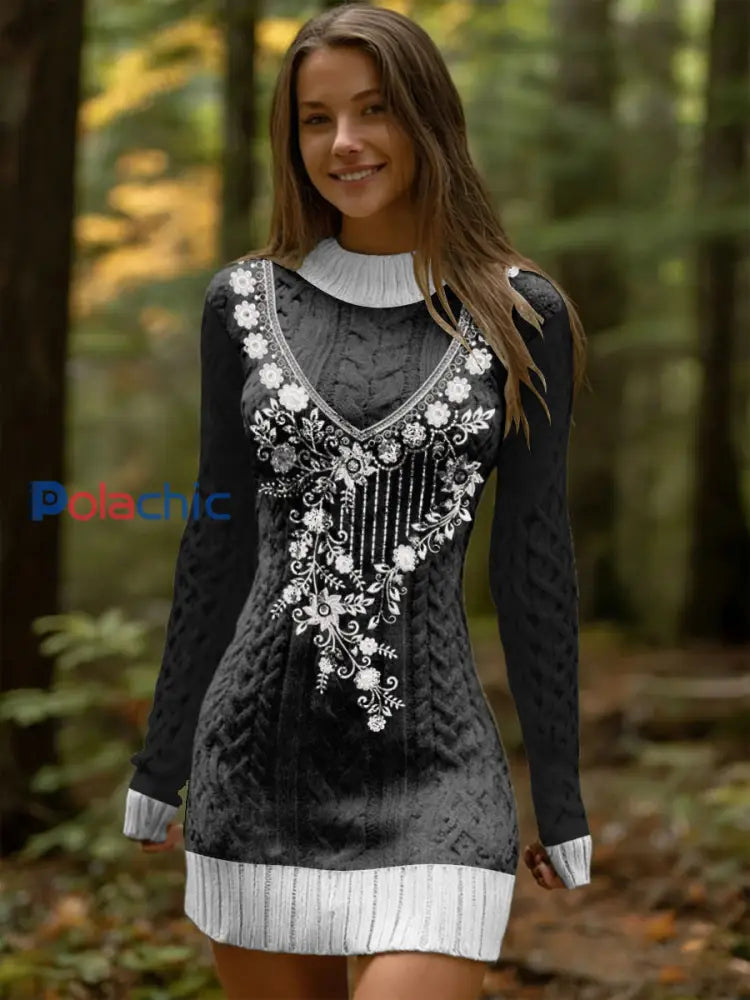 Robe Femme Classique Embellie Noir-Blanc Multicolore / S