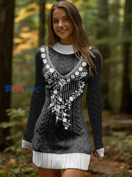 Robe Femme Classique Embellie Noir-Blanc Multicolore / S