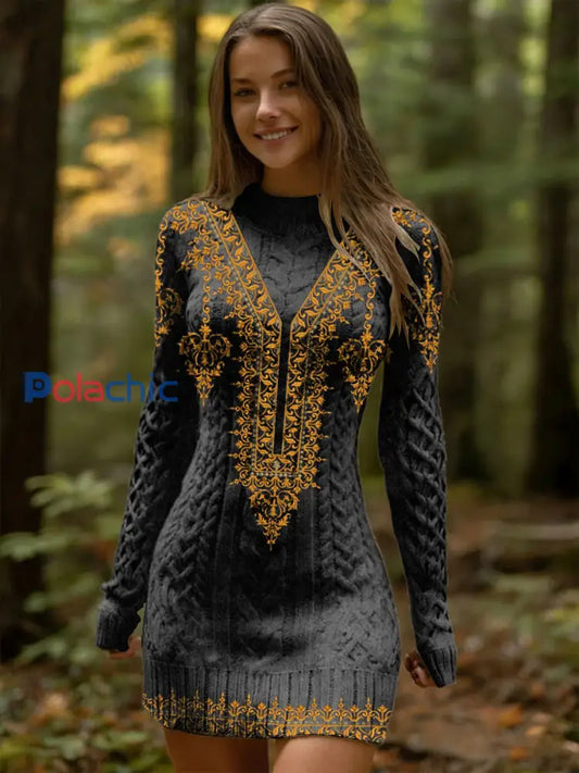 Robe Femme Luxe Dorée Ornée Multicolore / S