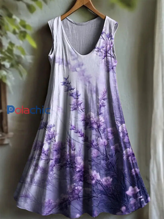 Robe Femme Violet Flora Art Imprimé à Col V comme image / S