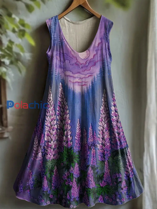Robe Femme Violet Flora Art Imprimé à Col V comme image / S