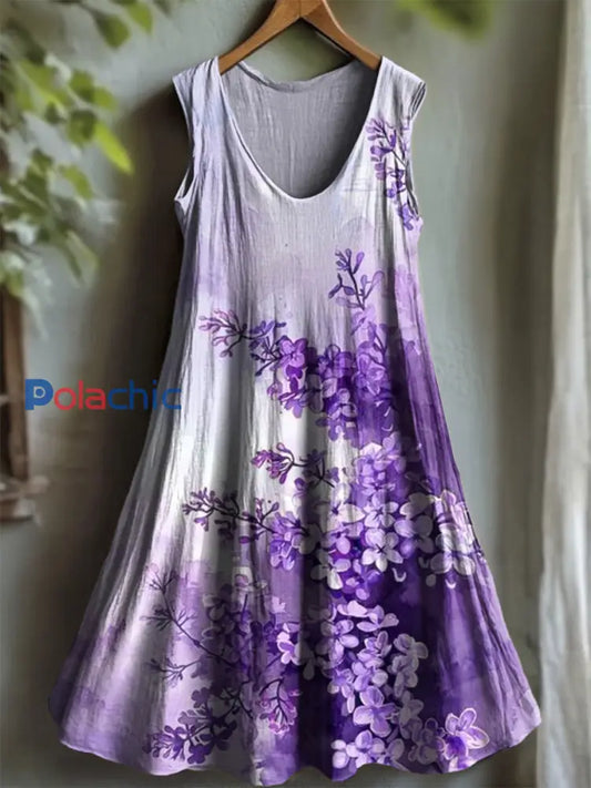 Robe Femme Violet Flora Art Imprimé à Col V comme image / S
