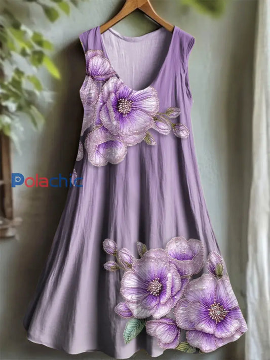 Robe Femme Violet Flora Art Imprimé à Col V comme image / S