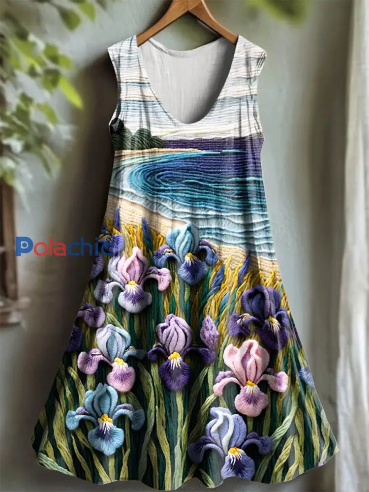 Robe Femme Violet Flora Art Imprimé à Col V comme image / S